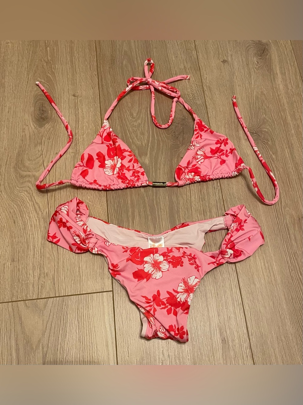 Floral Pink Triangle Bikini Set